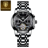 POEDAGAR Men Watch Automatic Mechanical Man Wrist Watch Hollow Tourbillon Stainless Steel Waterproof Luminous Date Mens Watches