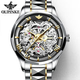 OUPINKE Tungsten Steel Strip Men Watch Fully Transparent Dial Automatic Mechanical Watches Waterproof Sapphire Mirror Surface