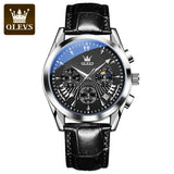 OLEVS 2876 Chronograph Watches Genuine Leather Stainless Steel Wrist Watch Men Watch Luxury