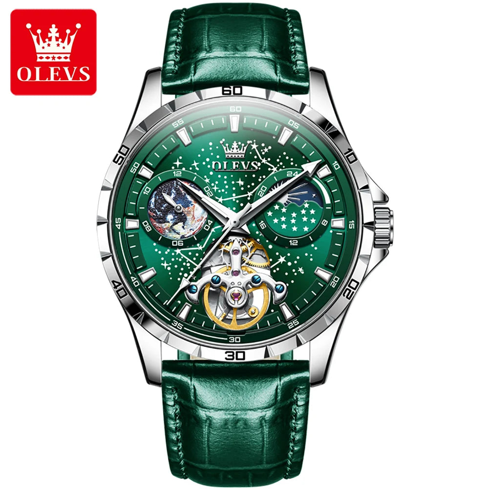 OLEVS 6689 Automatic Mechanical Watch - Waterproof Leather Strap