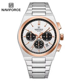 NAVIFORCE Trend Silver Blue Stainless Steel Couple Quartz Watches Calendar Chronograph for Lovers Waterproof Fashion Men Watch