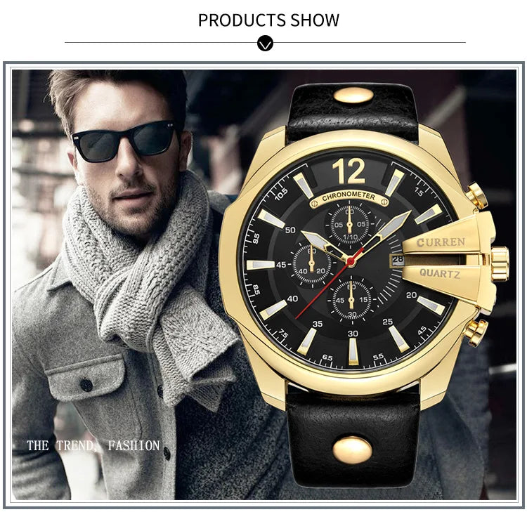 Luxury Gold Leather Watch - Military Inspired Design
