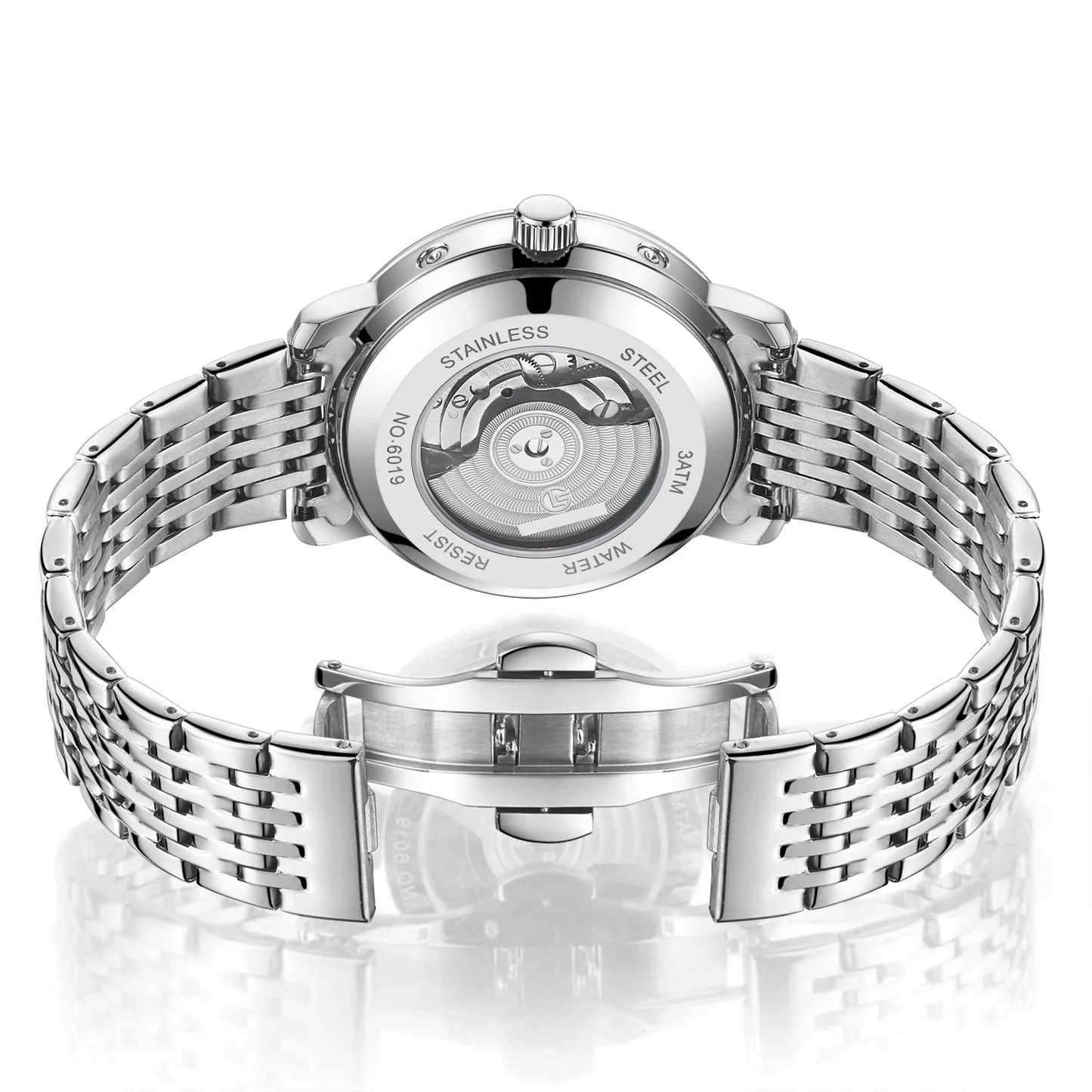 Luxury Designer Men Watch Auto Date Stainless Steel Band 6019 Luminous Hands 41mm Wrist Watch