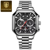 POEDAGAR 983 Men Watch Luxury Chronograph Square Waterproof Luminous Hands Sports Quartz Reloj Hombre Men's Stainless Watches