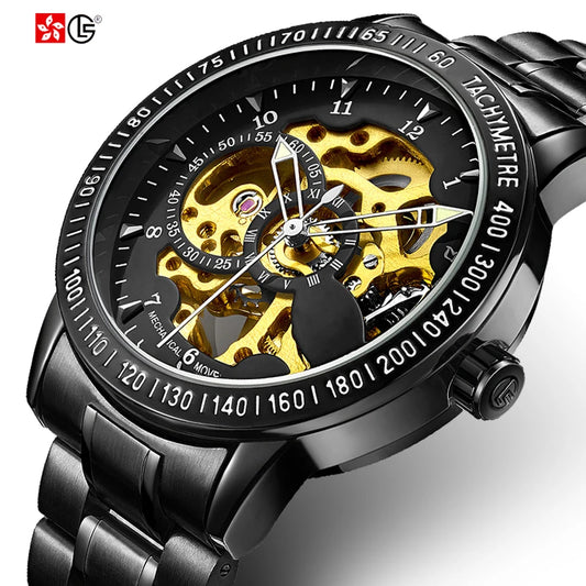 Luxury Brand Classic Skeleton Automatic Watch for Mens Black White Cheap Mechanical Wrist Men Watch Oem Customised