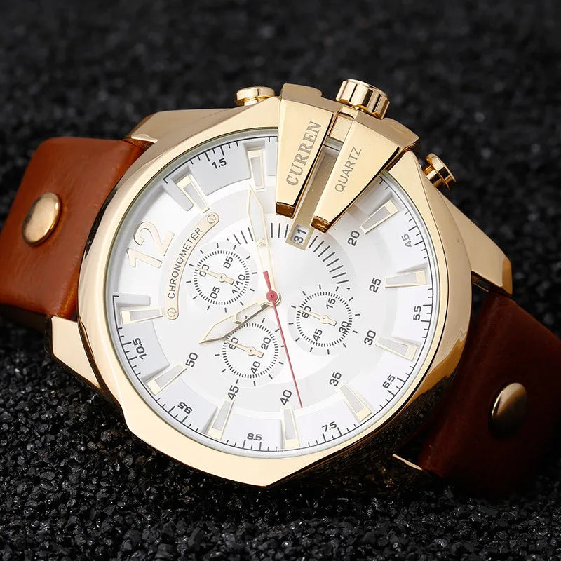 Luxury Gold Leather Watch - Military Inspired Design