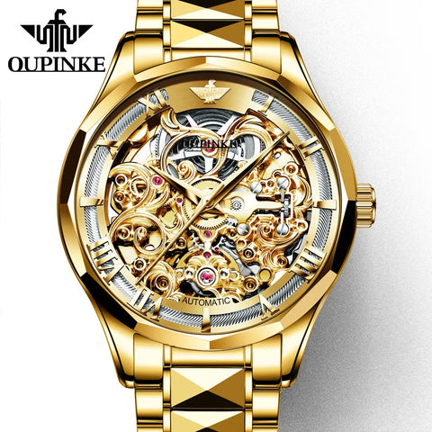 OUPINKE Tungsten Steel Strip Men Watch Fully Transparent Dial Automatic Mechanical Watches Waterproof Sapphire Mirror Surface