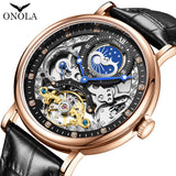 ONOLA Brand 6836  Hot Fashion Gold Silver Skeleton Mechanical Automatic Movemet Luxury Oem Odm Tourbillon Men Watch