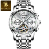 Poedagar 141  Skeleton Waterproof Men Watch  Mechanical Gold Blue Automatic Mens Watches Luxury Stainless Steel Wristwatch Man