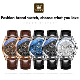 OLEVS 2876 Chronograph Watches Genuine Leather Stainless Steel Wrist Watch Men Watch Luxury