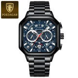 POEDAGAR 983 Men Watch Luxury Chronograph Square Waterproof Luminous Hands Sports Quartz Reloj Hombre Men's Stainless Watches