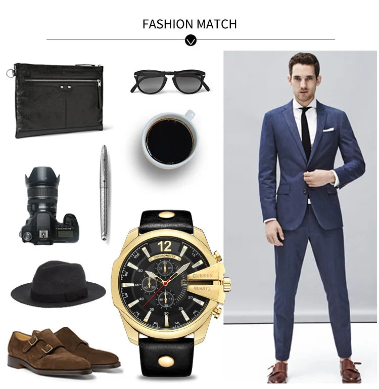 Luxury Gold Leather Watch - Military Inspired Design