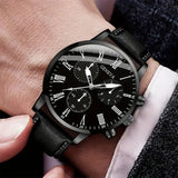 6258  2 Pcs / Set Black Mens Quartz Watch With Bracelet Fashion Men Watch Set Gift