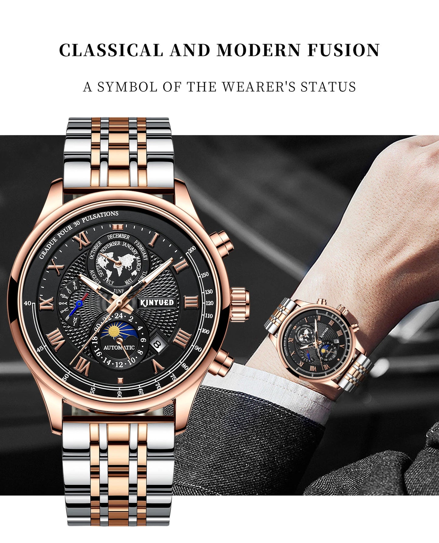 J120 Earth Dial Watch - Rose Gold Automatic Mechanical