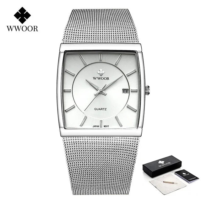 WWOOR Luxury Rectangle Watch - Ultra-Thin Stainless Steel Sport Timepiece