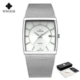 WWOOR 2024 Fashion Men Watch Full Steel Mesh Belt Waterproof Men Clock Luxury Watch For Men Quartz Sport Wristwatch Reloj Hombre