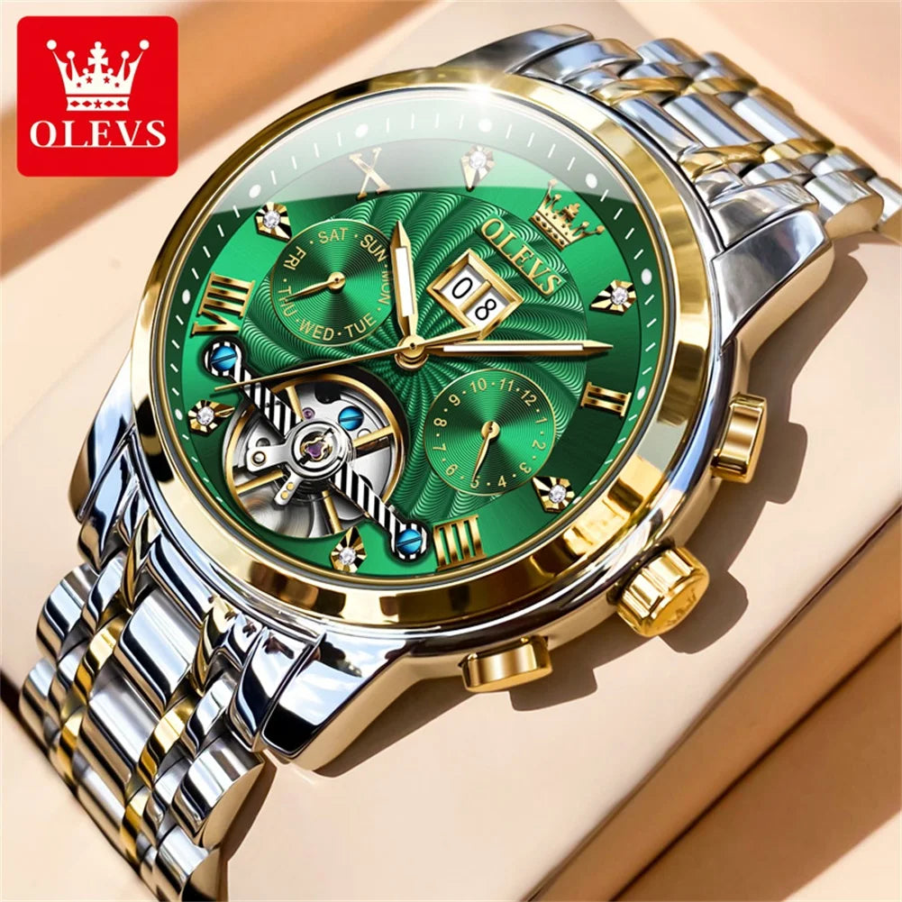 OLEVS 9910 Sports Automatic Tourbillon Watch - Self-Winding Luminous Waterproof