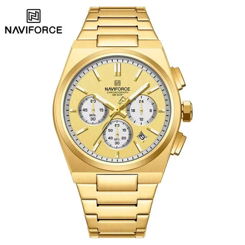 NAVIFORCE Trend Silver Blue Stainless Steel Couple Quartz Watches Calendar Chronograph for Lovers Waterproof Fashion Men Watch