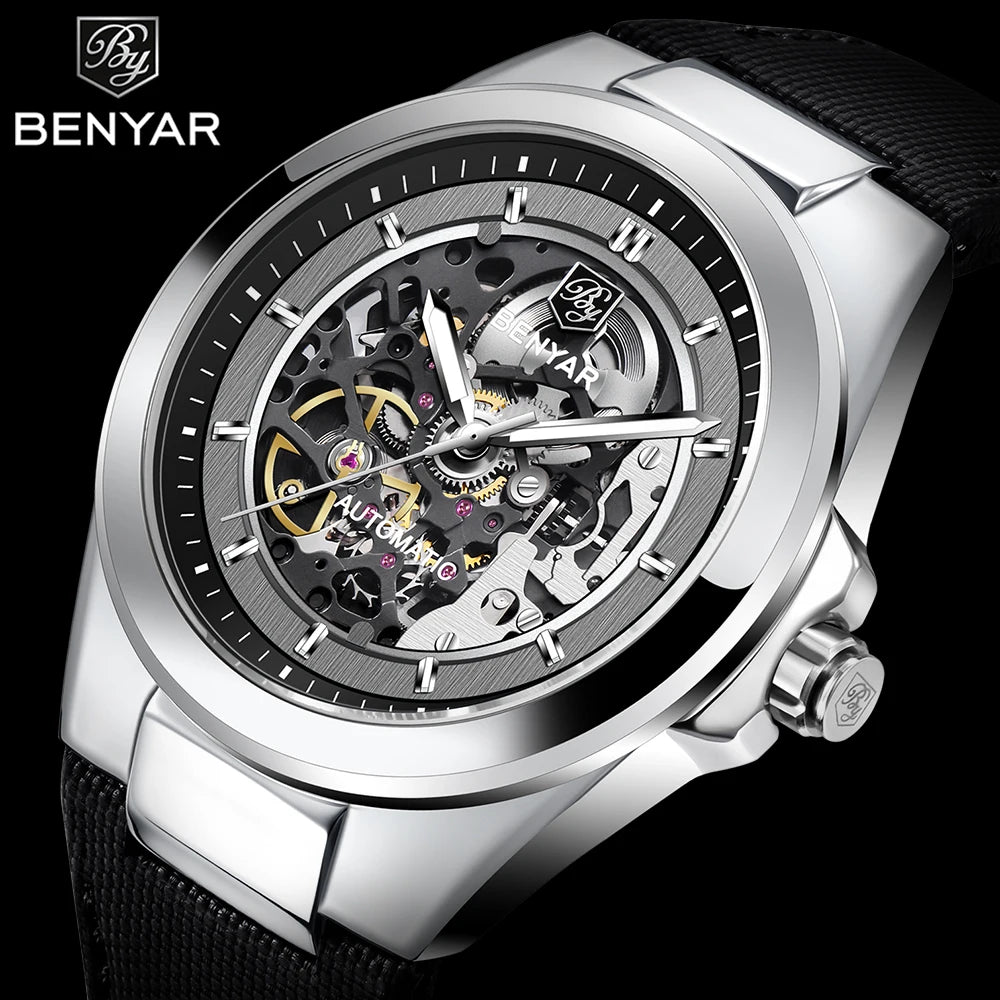 Hot Sale BENYAR 5207 Sports Watch Men Watch Top Brand Waterproof 30M Leather Men's Mechanical Watch Clock Relogio Masculino