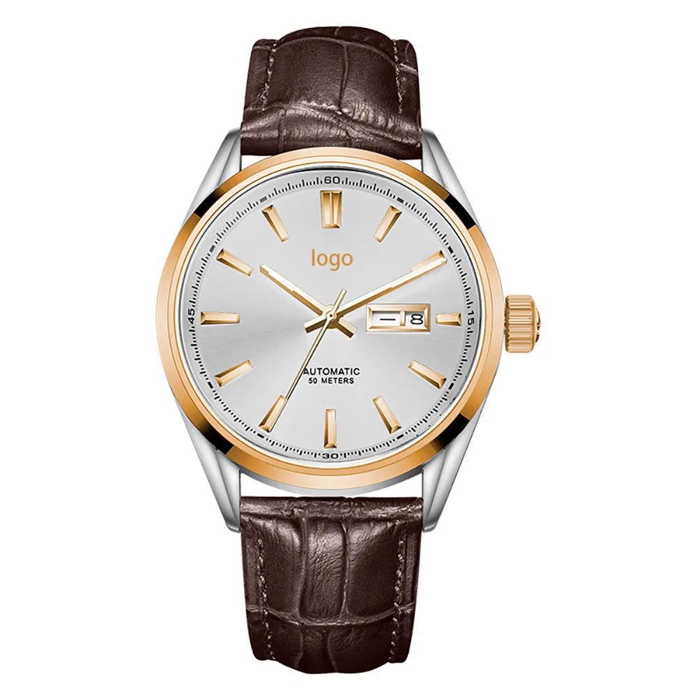 Unique Design Men Watch Automatic Mechanical Power Reserve Luxury Leather Stainless Steel Waterproof Fashion Business Watches