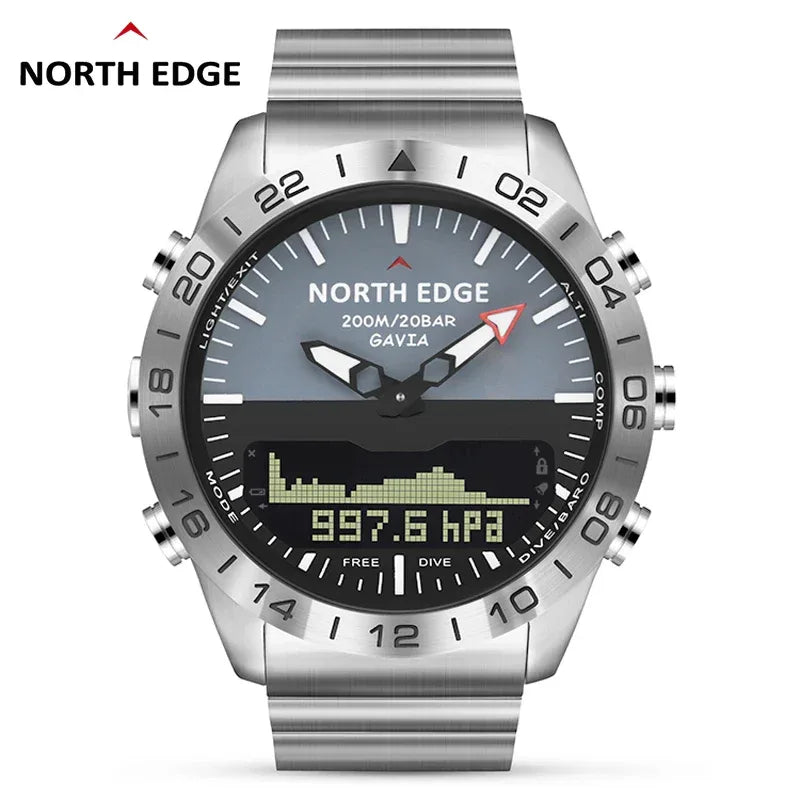 NORTH EDGE Mens Dive Watch Military Army Luxury Full Steel Smartwatch Compass Altimeter Barometer Digital Clock Waterproof 200m - Wear444