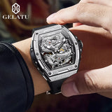 GELATU 6021 Hollow Men Watch Silicone Strap Fashion Waterproof High End Diamond Dragon Dial Brand Automatic Mechanical Watches