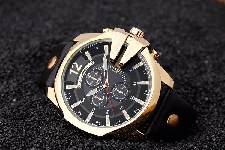Luxury Gold Leather Watch - Military Inspired Design