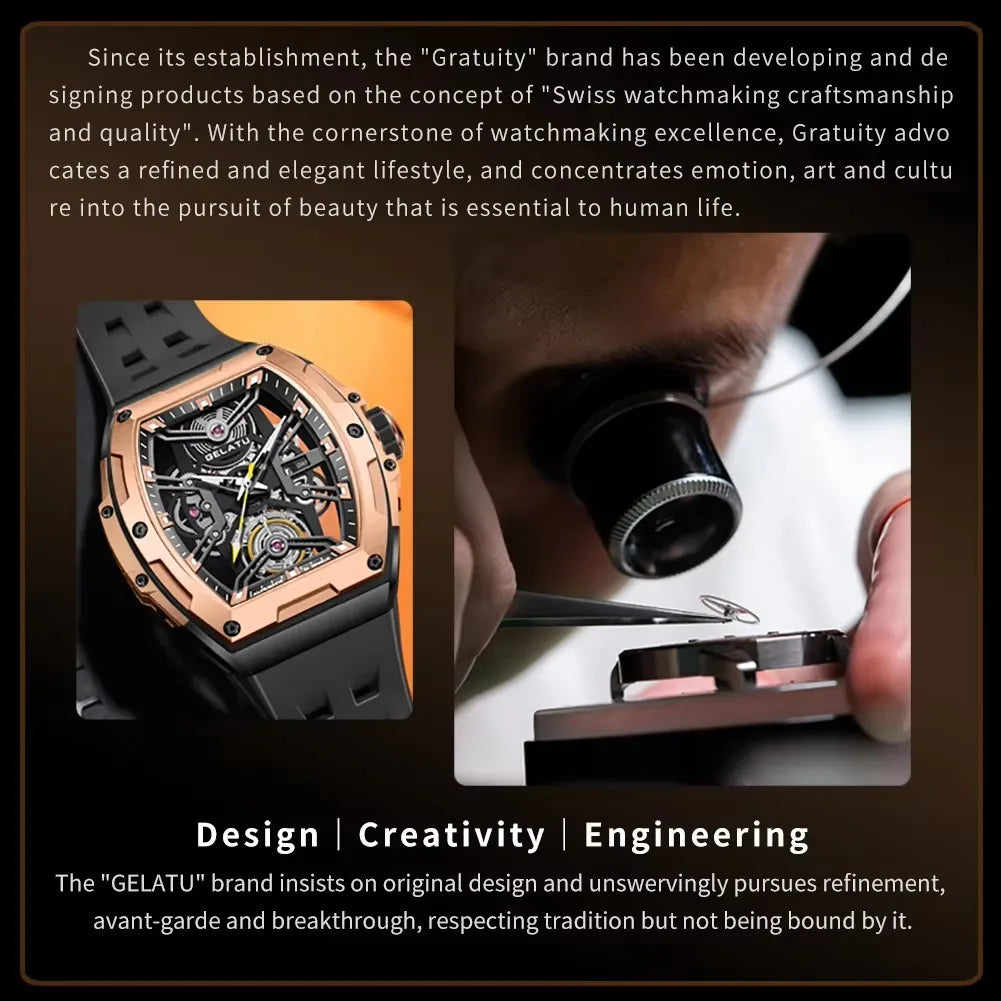 GELATU 6012 Classics High Quality Men Watch Waterproof Silicone Strap Luxury Waterproof Automatic Mechanical Wristwatch Clock