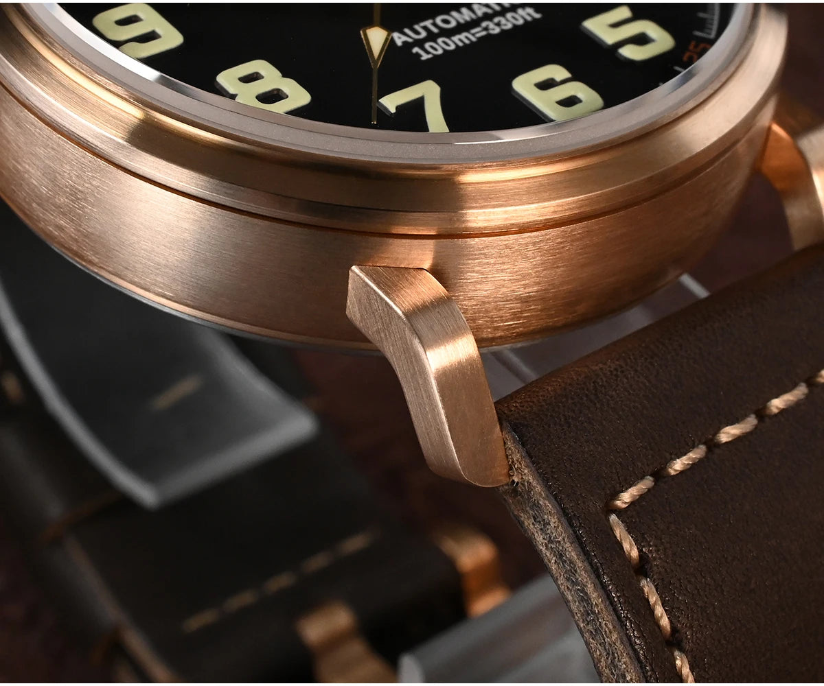 45mm CuSn8 Bronze Men Watch YN55A Automatic Mechanical Vintage Simple Style Sapphire Waterproof 10Bar Bronze Watch