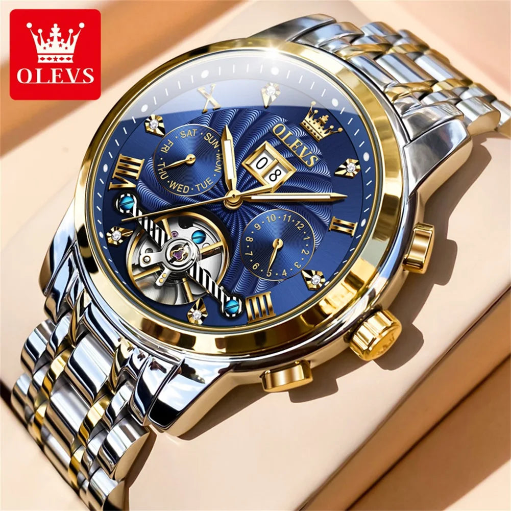 OLEVS 9910 Sports Automatic Tourbillon Watch - Self-Winding Luminous Waterproof