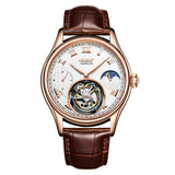 Aesop Gold Tourbillon Automatic Mechanical Wristwatches Men Leather Watch With Roman Number Men Watch Luxury Tourbillon