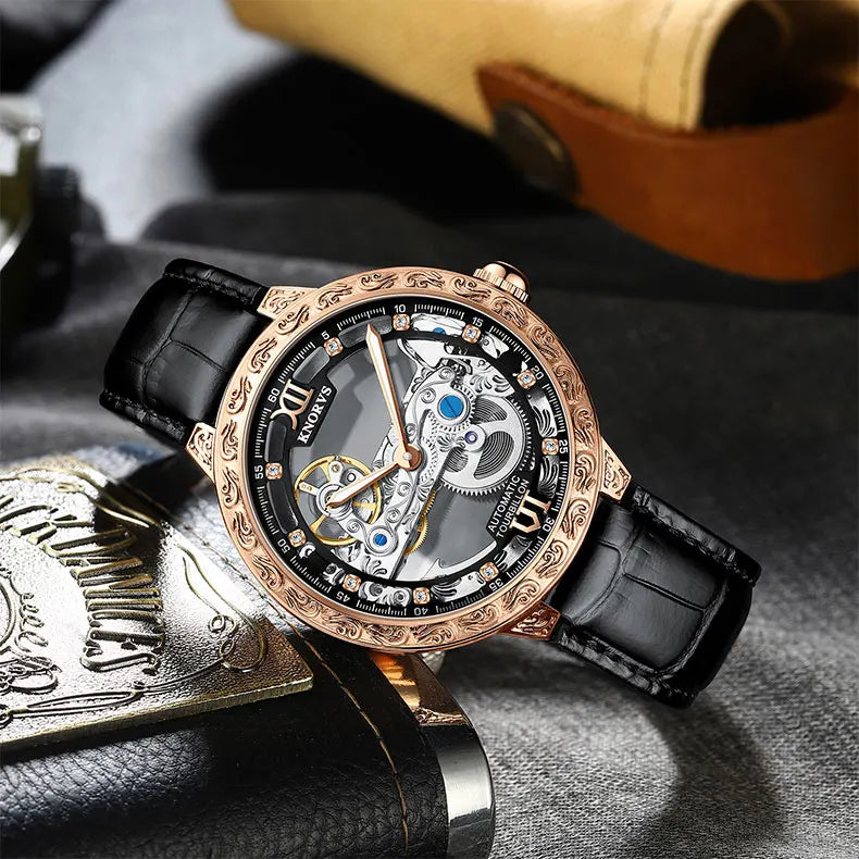 2024 Hot Selling Kinyued Brand J089 New Waterproof Watch Design Leather Strap Moon Phase Men Watch Wristwatch