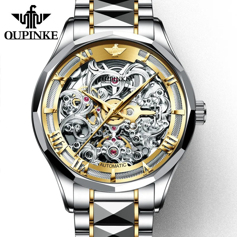 OUPINKE Tungsten Steel Watch - Transparent Dial Sapphire Automatic