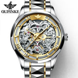 OUPINKE Tungsten Steel Strip Men Watch Fully Transparent Dial Automatic Mechanical Watches Waterproof Sapphire Mirror Surface