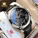 OLEVS 2876 Chronograph Watches Genuine Leather Stainless Steel Wrist Watch Men Watch Luxury