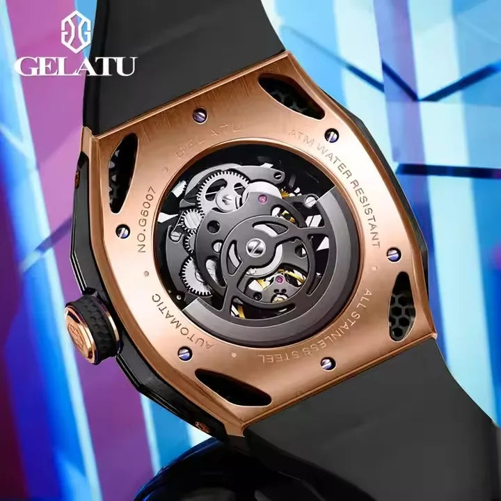 GELATU 6007 Men Watch Tourbillon Fully Automatic Mechanical Watch Luxury Band Fashion Sports Waterproof Man Watch Reloj Hombres