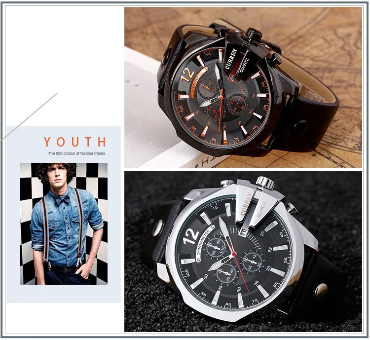 Luxury Gold Leather Watch - Military Inspired Design