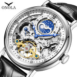 ONOLA Brand 6836  Hot Fashion Gold Silver Skeleton Mechanical Automatic Movemet Luxury Oem Odm Tourbillon Men Watch