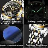 POEDAGAR Men Watch Automatic Mechanical Man Wrist Watch Hollow Tourbillon Stainless Steel Waterproof Luminous Date Mens Watches