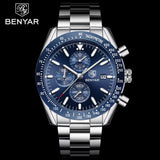 BENYAR Men Watch Top Brand Stainless Steel Band Luxury Business Sport Chronograph Quartz Wristwatch Men Clock