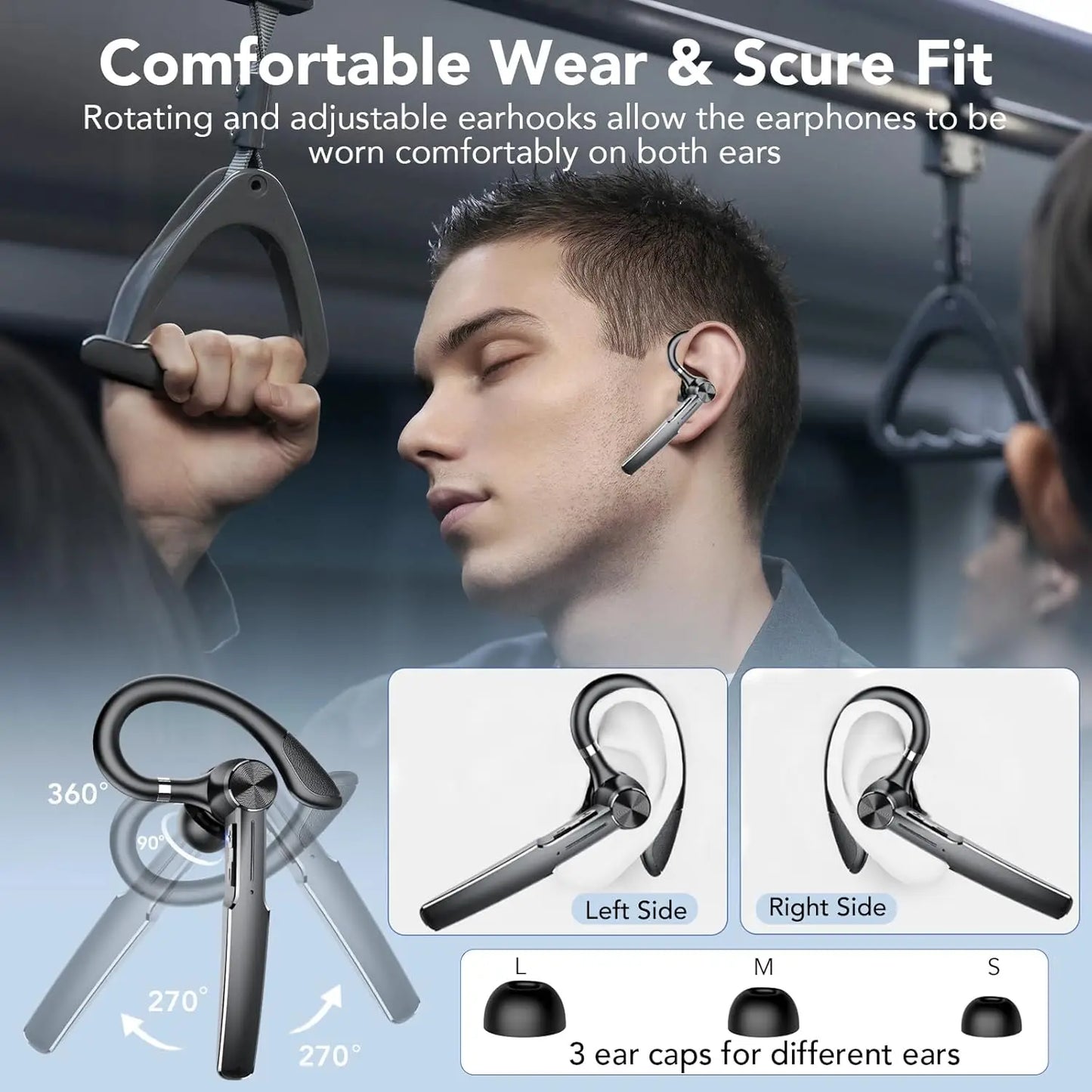 Bluetooth Headset Business Headphone Waterproof Wireless Earbuds Earphones Single Ear Bluetooth Headset