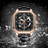 CRRJU 2314 New Stainless Steel Rose Black Men Watch Multi-function Chronograph Quartz Watches Mens Waterproof Luminous Clock