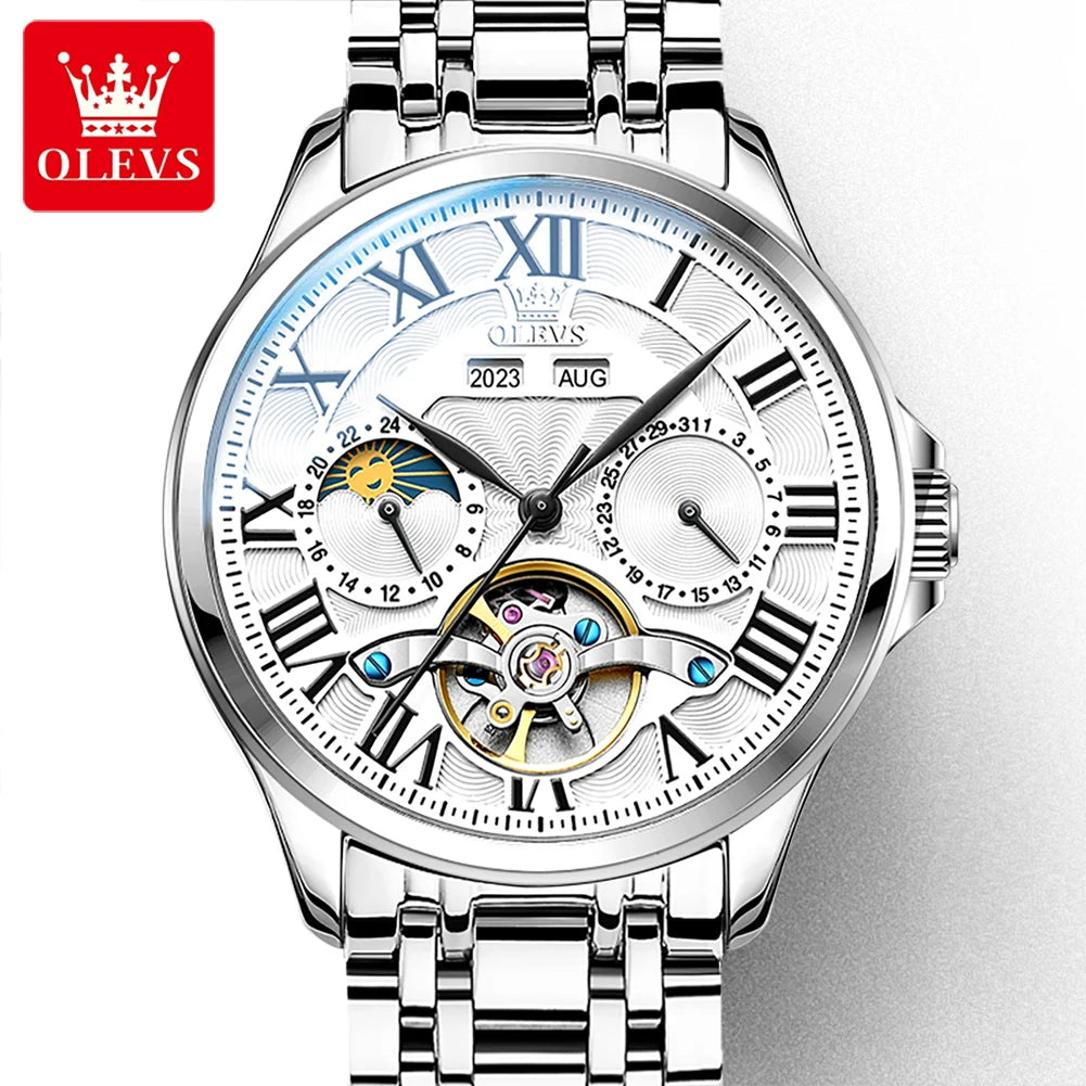 OLEVS 7013 Reloj Custom Logo Relogio Tourbillon Stainless Steel Self Winding Wrist Wristwatches Automatic Men Watch Mechanical