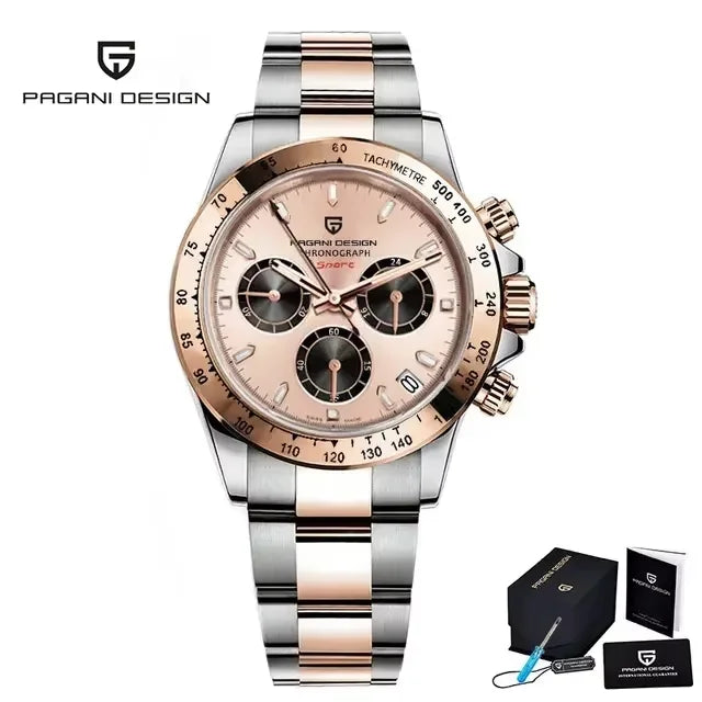 Ice Blue PAGANI DESIGN 1644 Men Watch Quartz Chronograph Waterproof  VK63 AR Sapphire Wristwatch