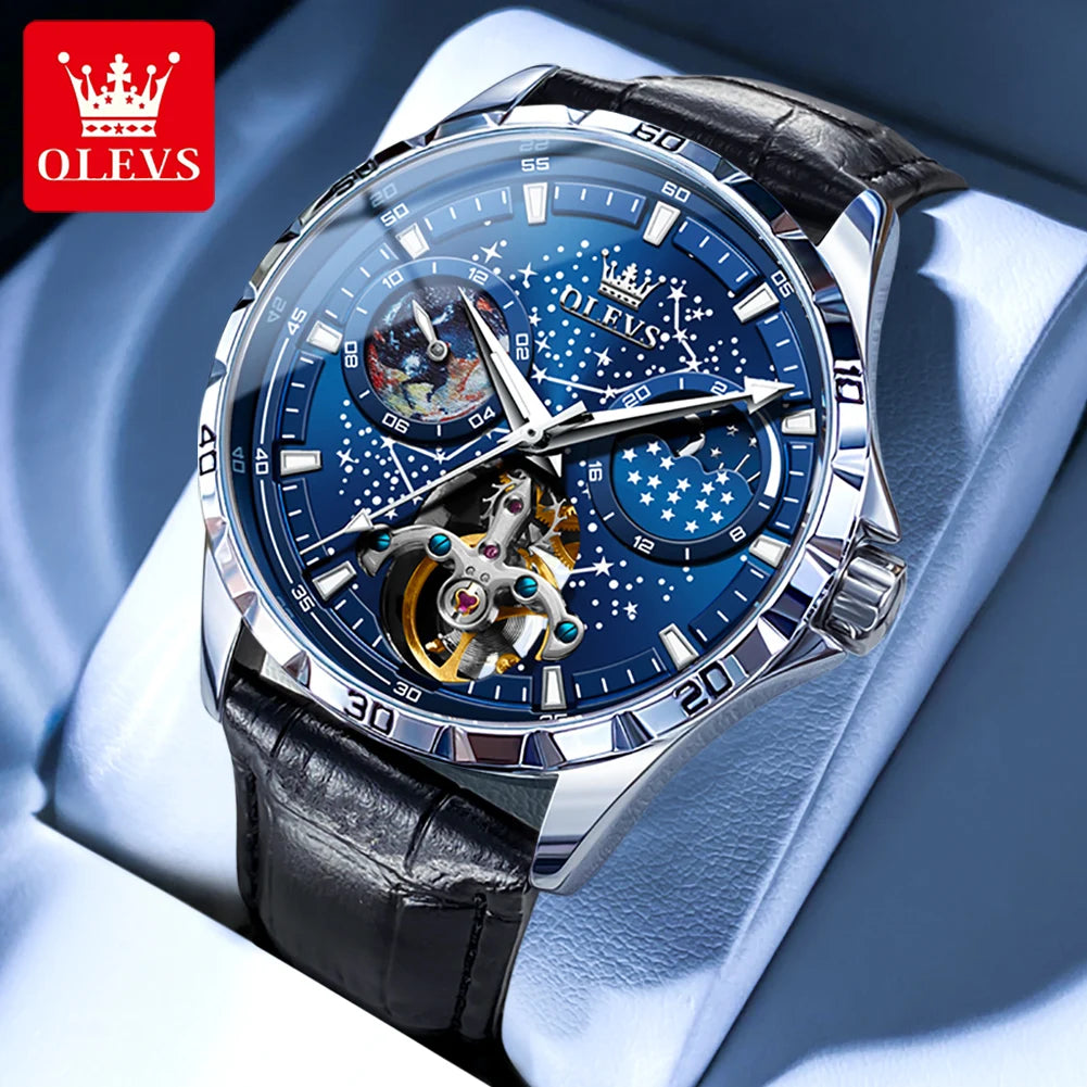 OLEVS 6689 Automatic Mechanical Watch - Waterproof Leather Strap