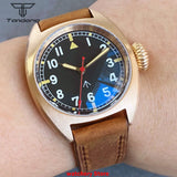 Tandorio 36mm Pilot Bronze Real Cusn8 Case NH35 PT5000 Automatic Mechanical Men Watch 20atm Dive Domed AR Sapphire Glass Leather