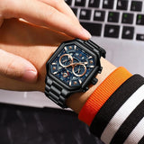 POEDAGAR 983 Sports Quartz Reloj Hombre Men's Stainless Men Watch Luxury Chronograph Square Waterproof Luminous Hands Watches
