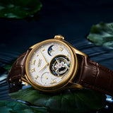 Aesop Gold Tourbillon Automatic Mechanical Wristwatches Men Leather Watch With Roman Number Men Watch Luxury Tourbillon