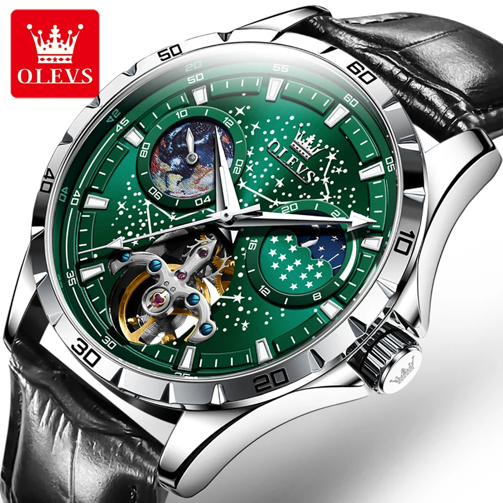 OLEVS 6689 Automatic Mechanical Watch - Waterproof Leather Strap