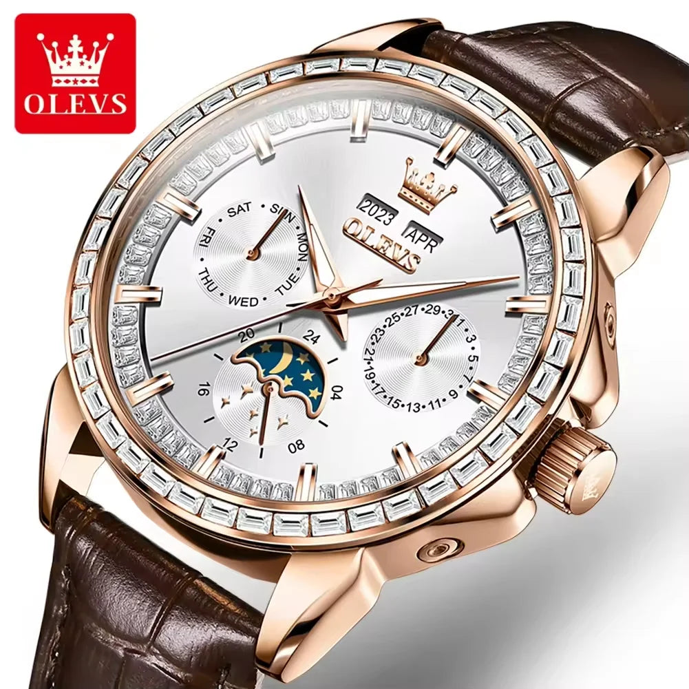 OLEVS 6695 Automatic Mechanical Watch - Leather Strap Calendar Function